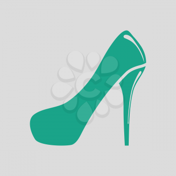 Female shoe with high heel icon. Gray background with green. Vector illustration.