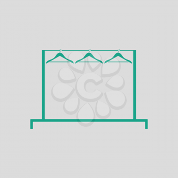 Clothing rail with hangers icon. Gray background with green. Vector illustration.