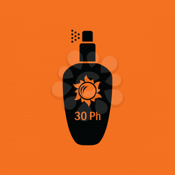 Sun protection spray icon. Orange background with black. Vector illustration.