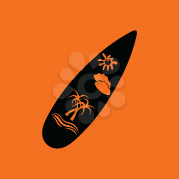Surfboard icon. Orange background with black. Vector illustration.