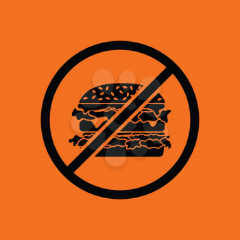  Prohibited hamburger icon. Orange background with black. Vector illustration.