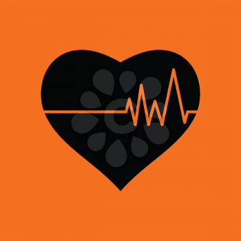 Heart with cardio diagram icon. Orange background with black. Vector illustration.