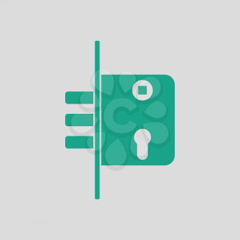 Door lock icon. Gray background with green. Vector illustration.