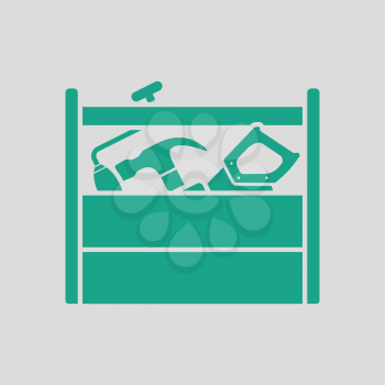 Retro tool box icon. Gray background with green. Vector illustration.