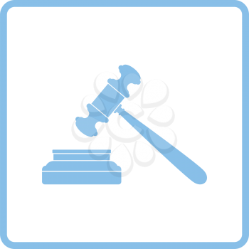Judge hammer icon. Blue frame design. Vector illustration.