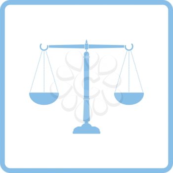 Justice scale icon. Blue frame design. Vector illustration.