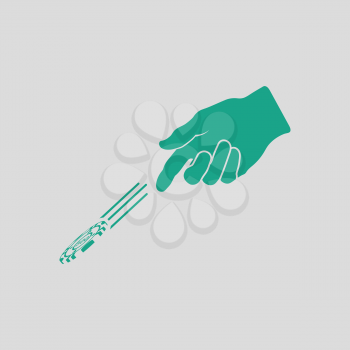 Hand throwing gamble chips icon. Gray background with green. Vector illustration.