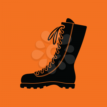 Hiking boot icon. Orange background with black. Vector illustration.