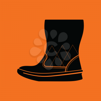 Woman fluffy boot icon. Orange background with black. Vector illustration.