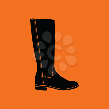 Autumn woman boot icon. Orange background with black. Vector illustration.