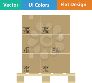 Cardboard package boxes on pallet icon. Flat design. Vector illustration.