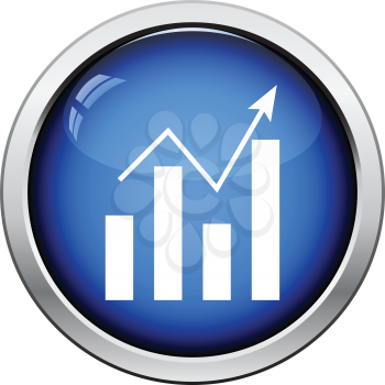 Analytics chart icon. Glossy button design. Vector illustration.