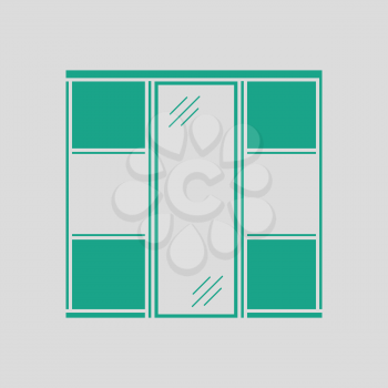 Wardrobe closet icon. Gray background with green. Vector illustration.