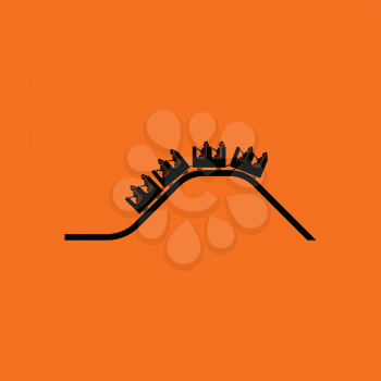 Small roller coaster icon. Orange background with black. Vector illustration.