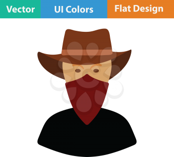 Cowboy with a scarf on face icon. Flat design. Vector illustration.