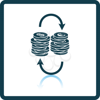 Dollar euro coins stack icon. Shadow reflection design. Vector illustration.