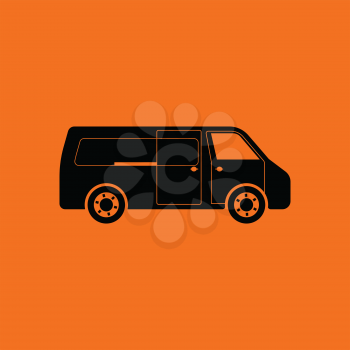 Commercial van icon. Orange background with black. Vector illustration.