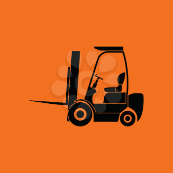 Warehouse forklift icon. Orange background with black. Vector illustration.