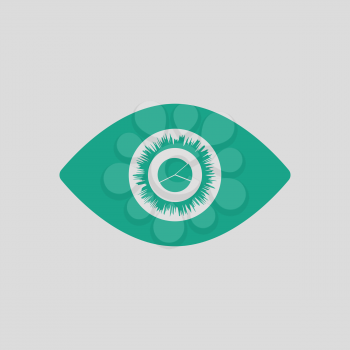 Eye with market chart inside pupil icon. Gray background with green. Vector illustration.