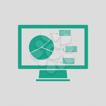 Monitor with analytics diagram icon. Gray background with green. Vector illustration.