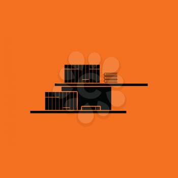 Wall bookshelf icon. Orange background with black. Vector illustration.