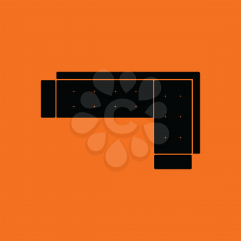 Corner sofa icon. Orange background with black. Vector illustration.