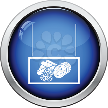 Sausages market department icon. Glossy button design. Vector illustration.