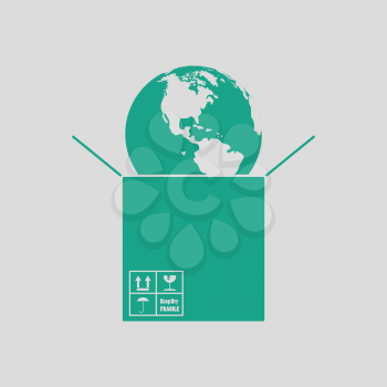 Planet in box. Gray background with green. Vector illustration.