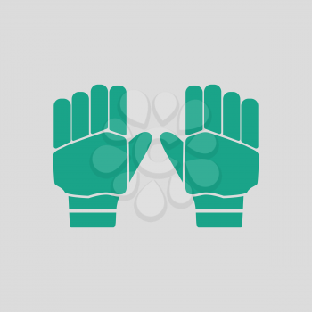 Pair of cricket gloves icon. Gray background with green. Vector illustration.