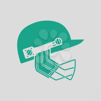 Cricket helmet icon. Gray background with green. Vector illustration.