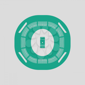 Cricket stadium icon. Gray background with green. Vector illustration.