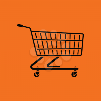 Supermarket shopping cart icon. Orange background with black. Vector illustration.