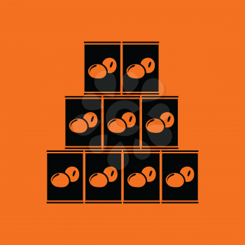Stack of olive cans icon. Orange background with black. Vector illustration.