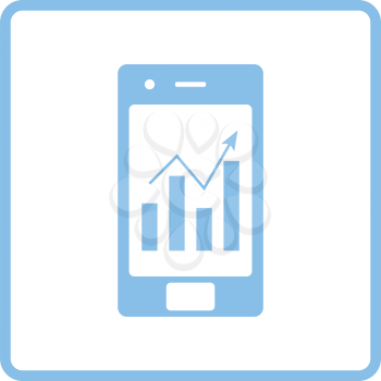 Smartphone with analytics diagram icon. Blue frame design. Vector illustration.