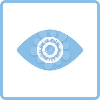 Eye with market chart inside pupil icon. Blue frame design. Vector illustration.