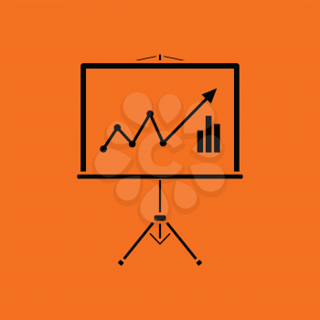 Analytics stand icon. Orange background with black. Vector illustration.