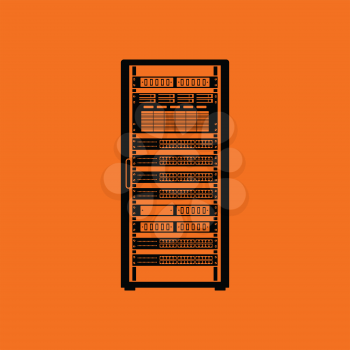 Server rack icon. Orange background with black. Vector illustration.