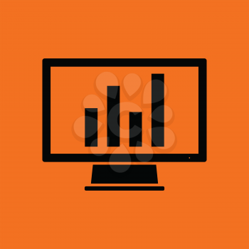 Monitor with analytics diagram icon. Orange background with black. Vector illustration.