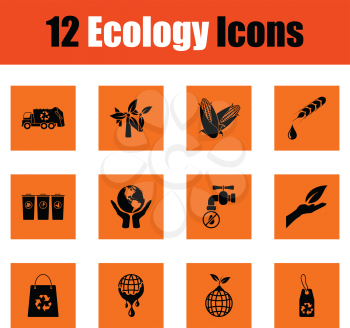 Ecology icon set. Orange design. Vector illustration.