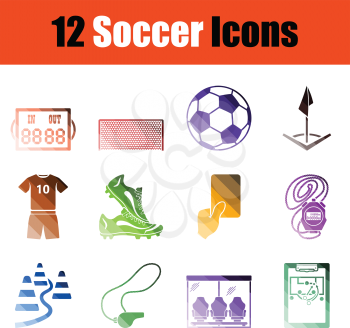 Set of soccer icons. Gradient color design. Vector illustration.