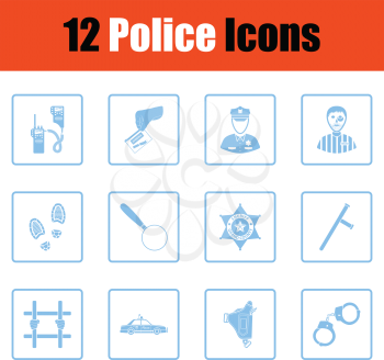 Set of police icons. Blue frame design. Vector illustration.
