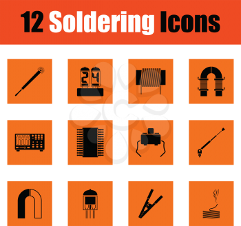 Set of twelve soldering  icons. Orange design. Vector illustration.