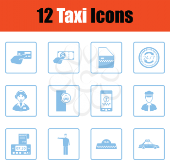 Set of taxy icons. Blue frame design. Vector illustration.