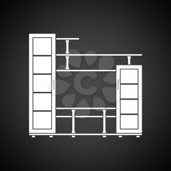 Media furniture icon. Black background with white. Vector illustration.
