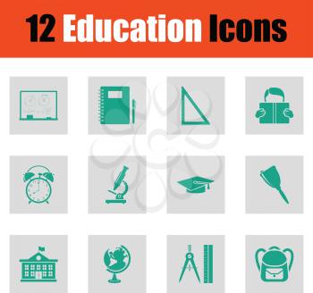 Education icon set. Green on gray design. Vector illustration.