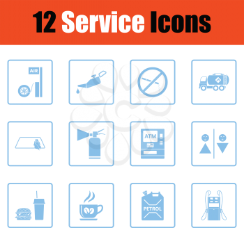 Set of twelve Petrol station icons. Blue frame design. Vector illustration.