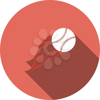 Baseball Fire Ball Icon. Flat Circle Stencil Design With Long Shadow. Vector Illustration.