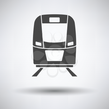 Train icon front view on gray background, round shadow. Vector illustration.