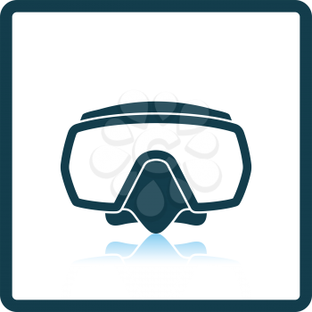 Icon of scuba mask  on gray background, round shadow. Shadow reflection design. Vector illustration.