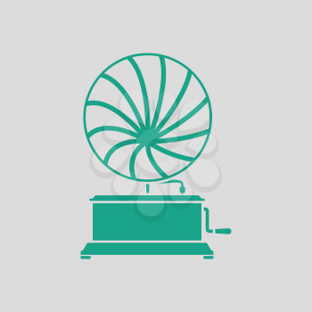 Gramophone icon. Gray background with green. Vector illustration.